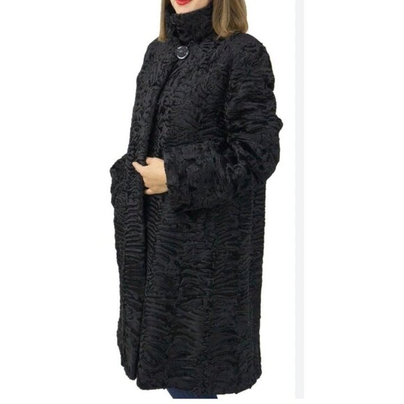 Adrienne Landau Jackets & Blazers - Adrienne Landau Women Front Zip Black Faux Fur Longline Coat with Pockets Size M